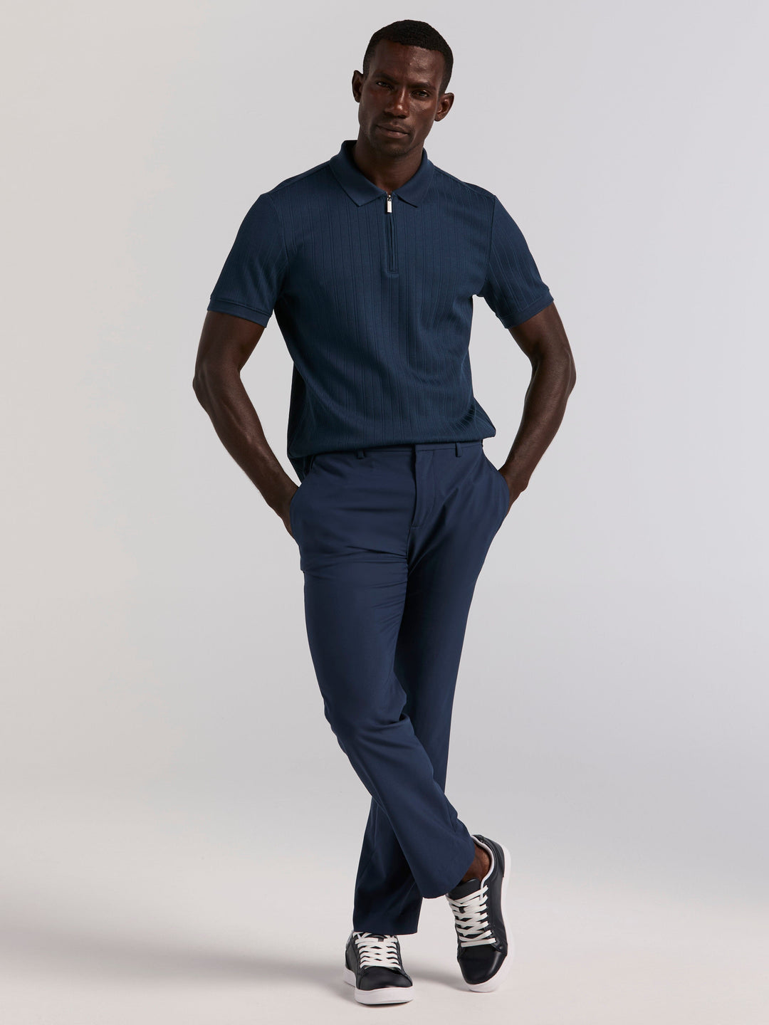 Vertical Rib Slim Fit Zip Polo Shirt (Moonlight Ocean) 