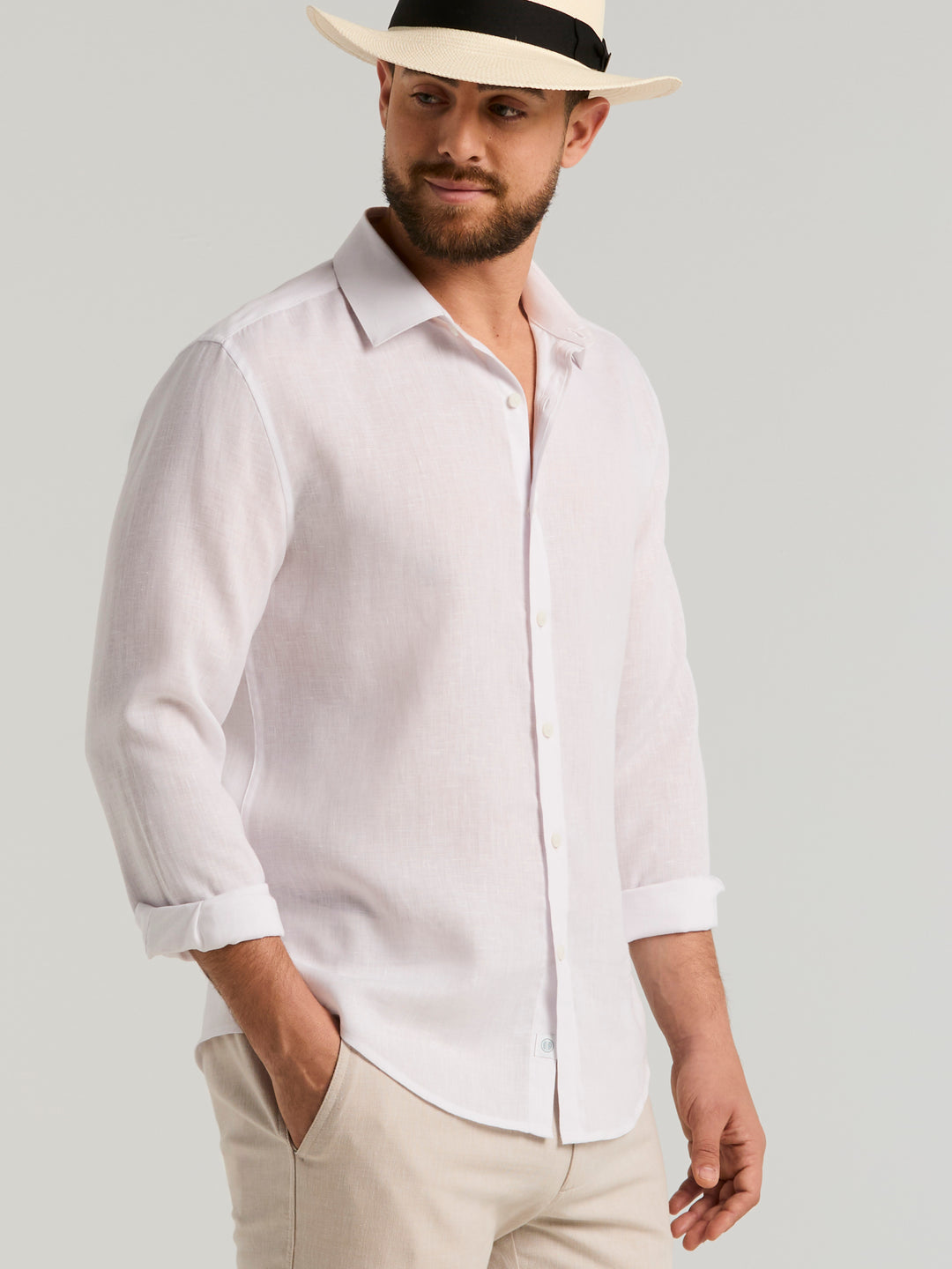 Linen Blend Wrinkle-Resistant Shirt (Brilliant White) 