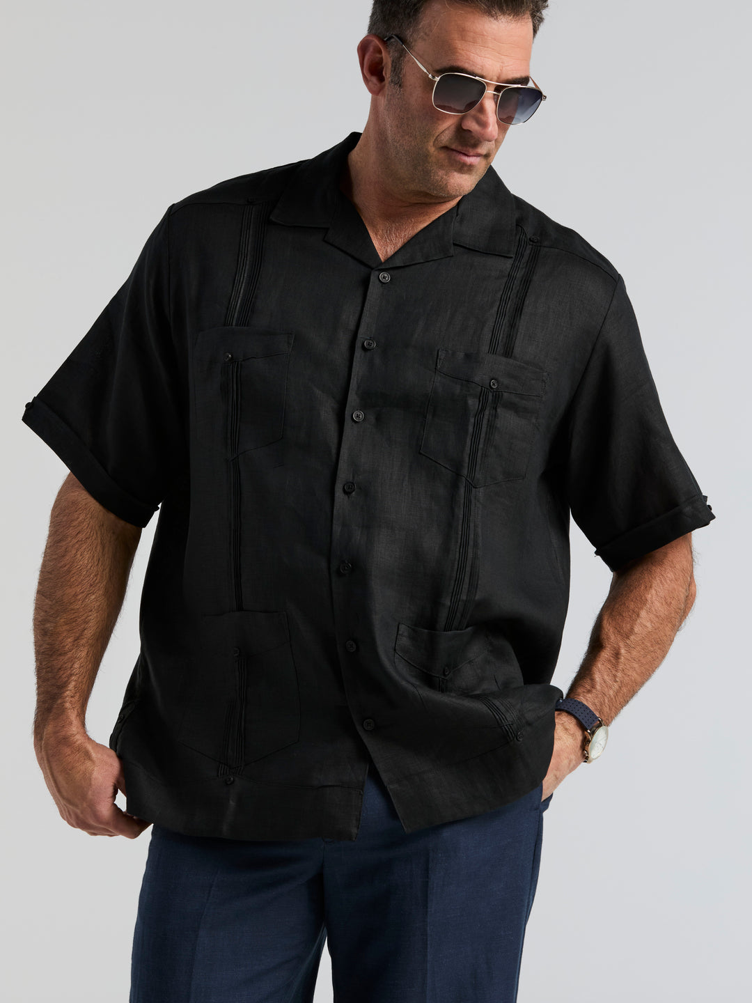 Linen Guayabera Shirt (Jet Black) 