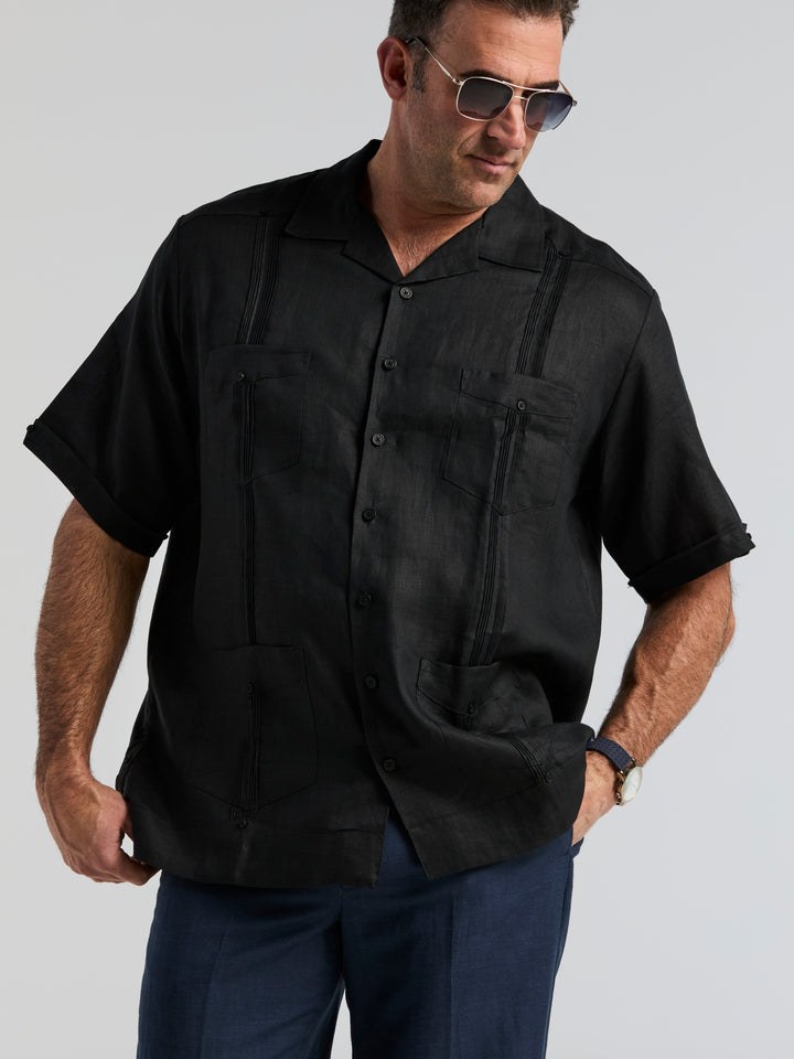Linen Guayabera Shirt (Jet Black) 