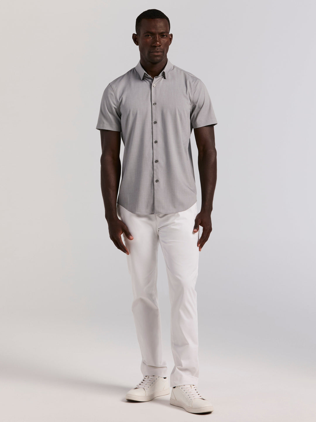 Perry Ellis Men's Total Stretch Heathered Shirt in Chiseled Stone/gray, Size Small, Polyester/Elastane, Solid, Slim Short Sleeves Perry Ellis Men's Total Stretch Heathered Shirt in Chiseled Stone/gray, Size Small, Polyester/Elastane, Solid, Slim Short Sleeves