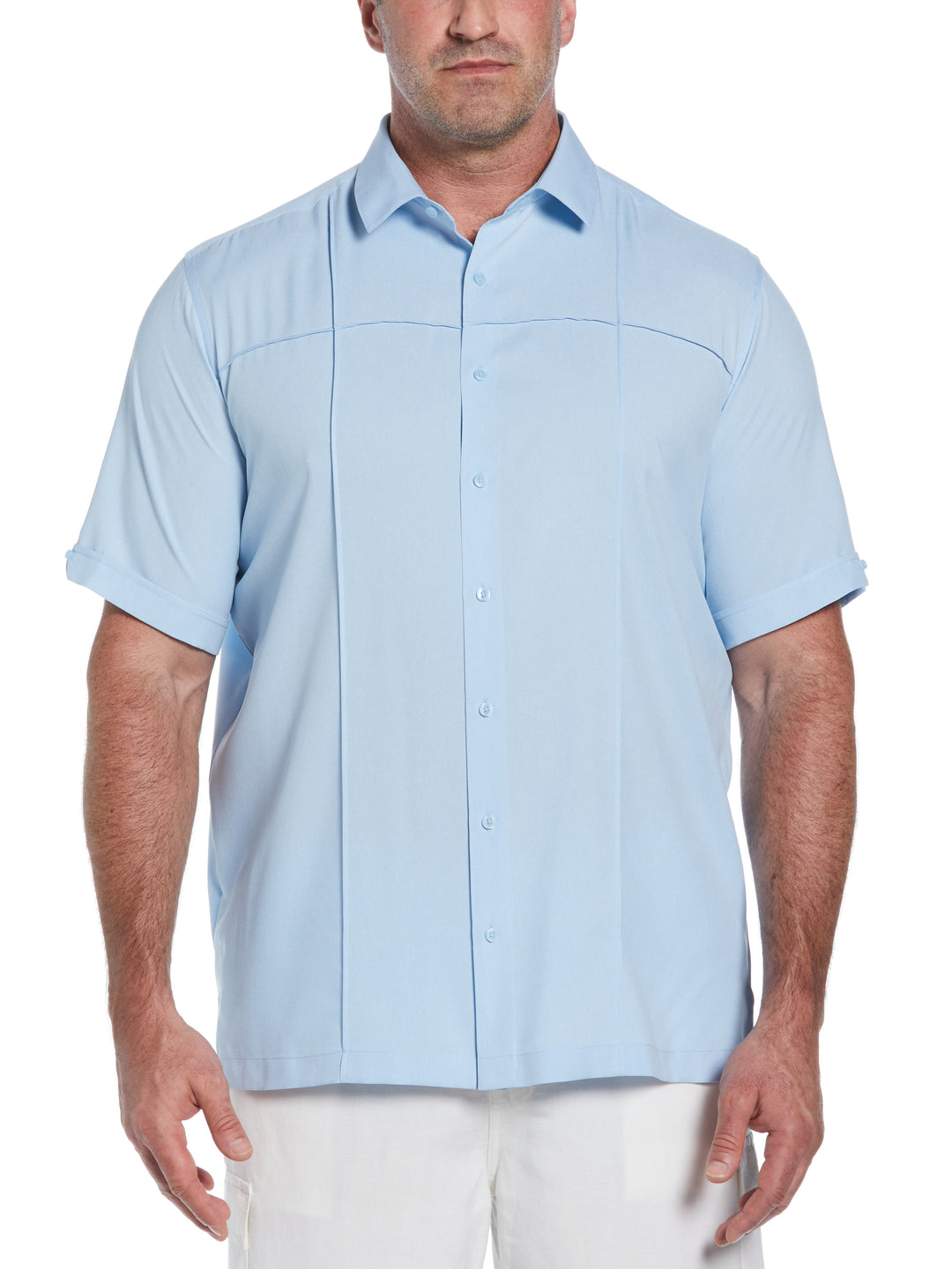 Big & Tall Two-Tone Cross Tuck Chambray Shirt (Cerulean) 