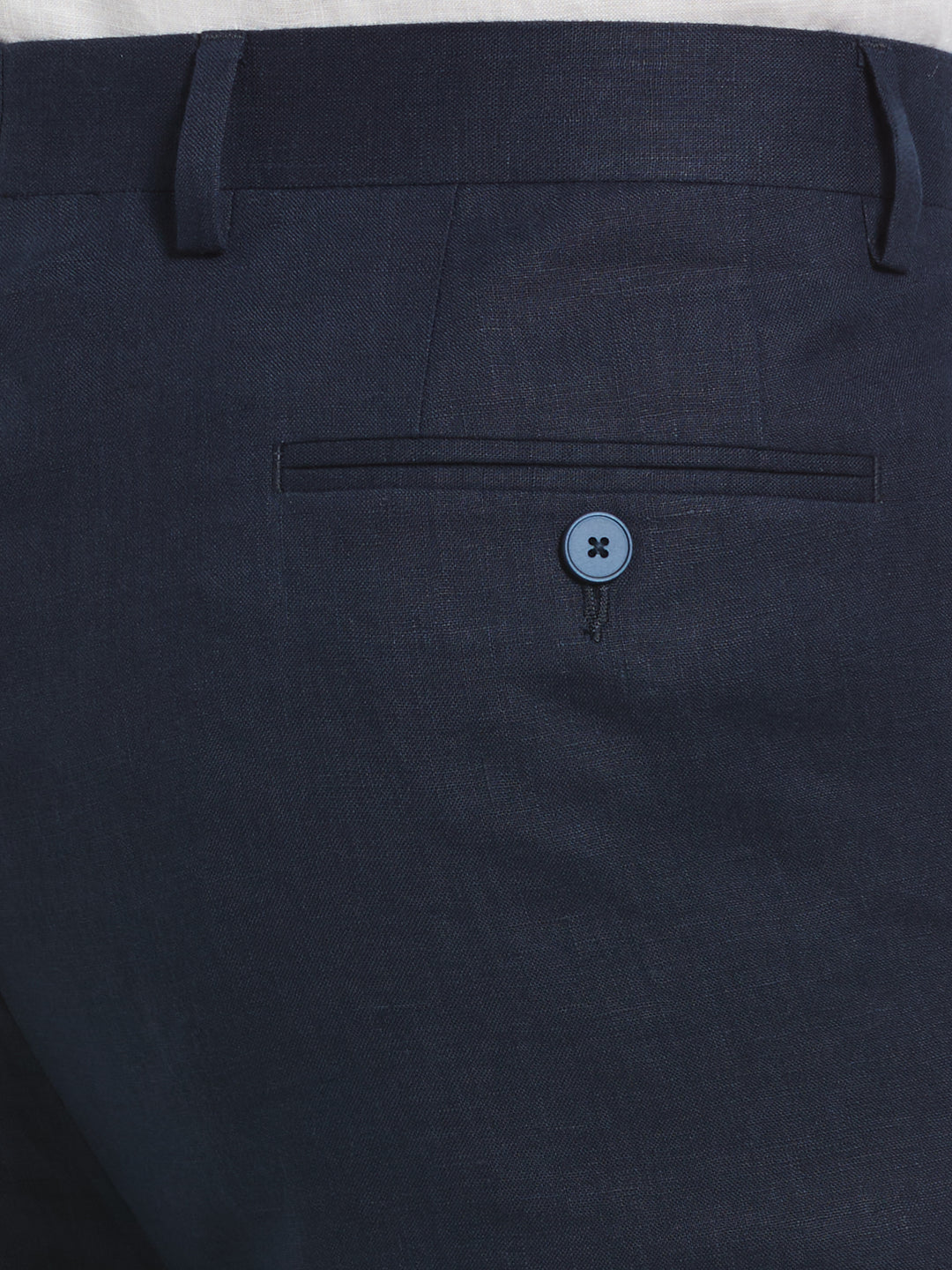 100% Linen Solid Flat Front Pant (Navy) 