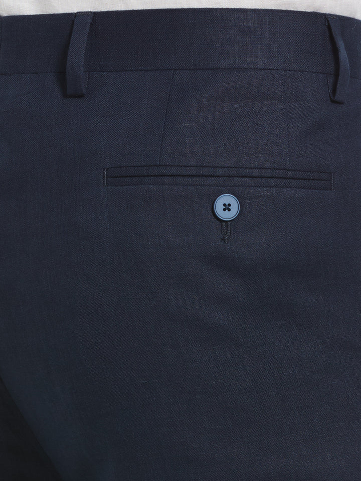 100% Linen Solid Flat Front Pant (Navy) 