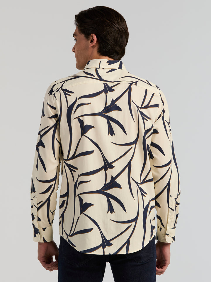 Abstract Floral Long Sleeve Herringbone Shirt (Turtledove) 