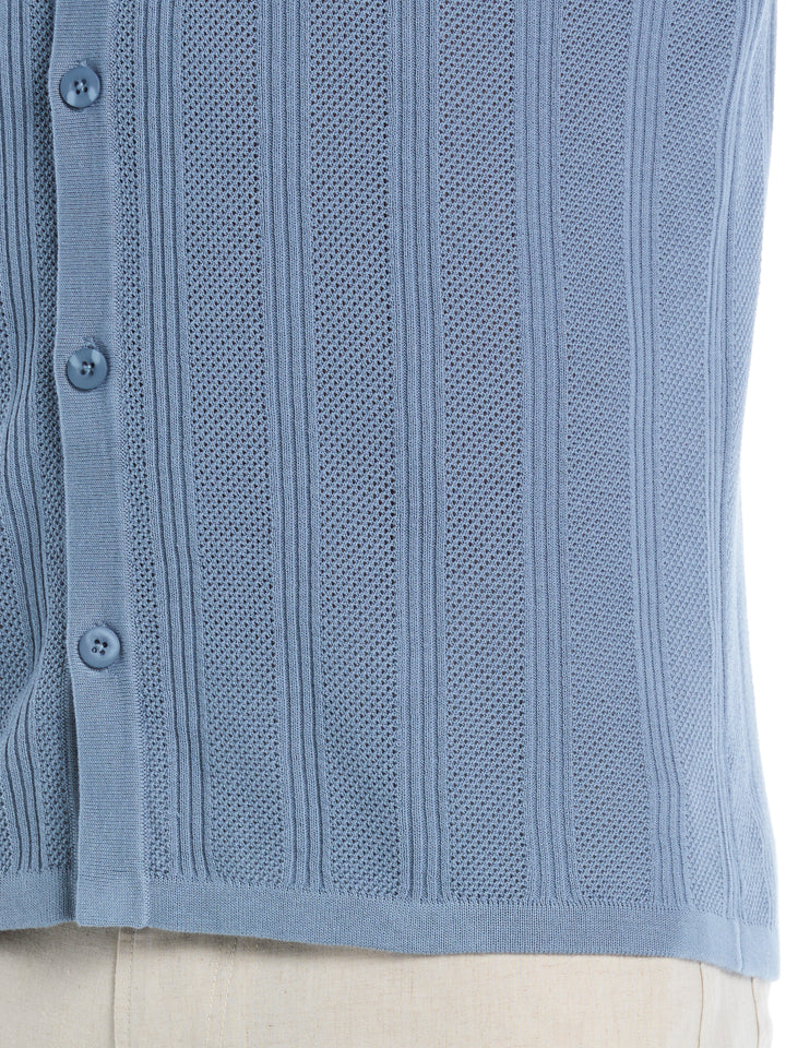 Mesh Stripe Short Sleeve Sweater (Windward Blue) 