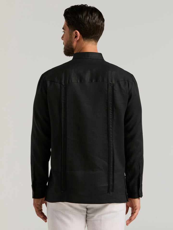 Linen Guayabera Shirt (Jet Black) 