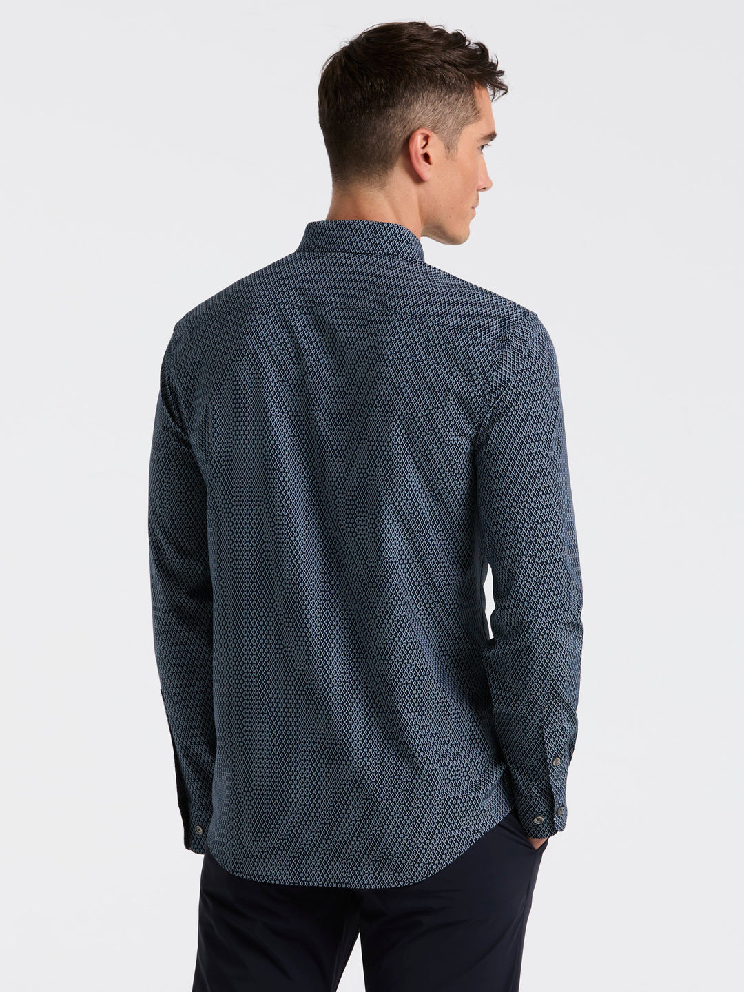 Slim Fit Diamond Geo Print Shirt (Dark Sapphire) 