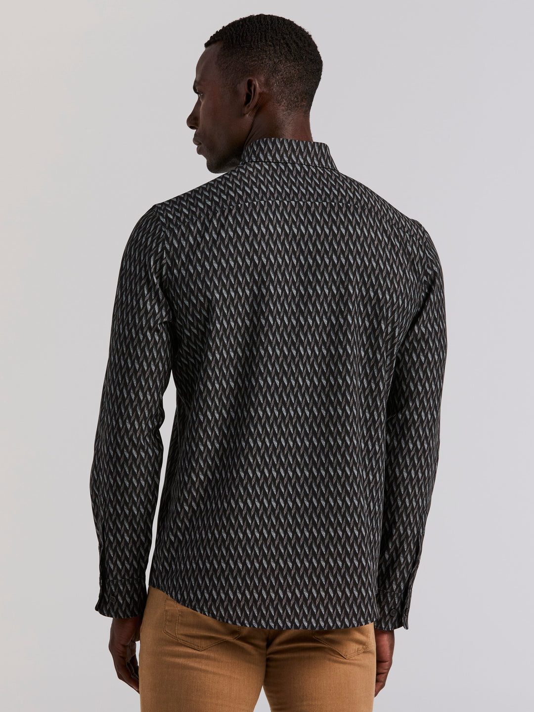 Geo Print Slim Fit Long Sleeve Shirt (Black) 
