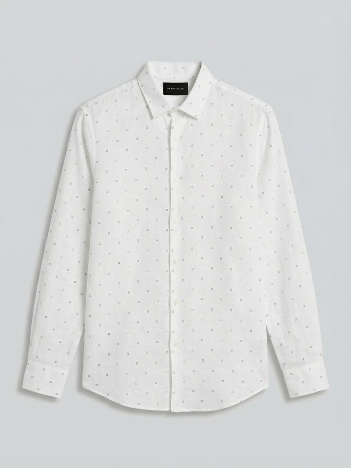 Untuck Geo Dot Print Long Sleeve Shirt (Bright White) 