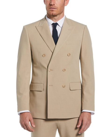 Slim Fit Tan Double Breasted Peak Lapel Suit