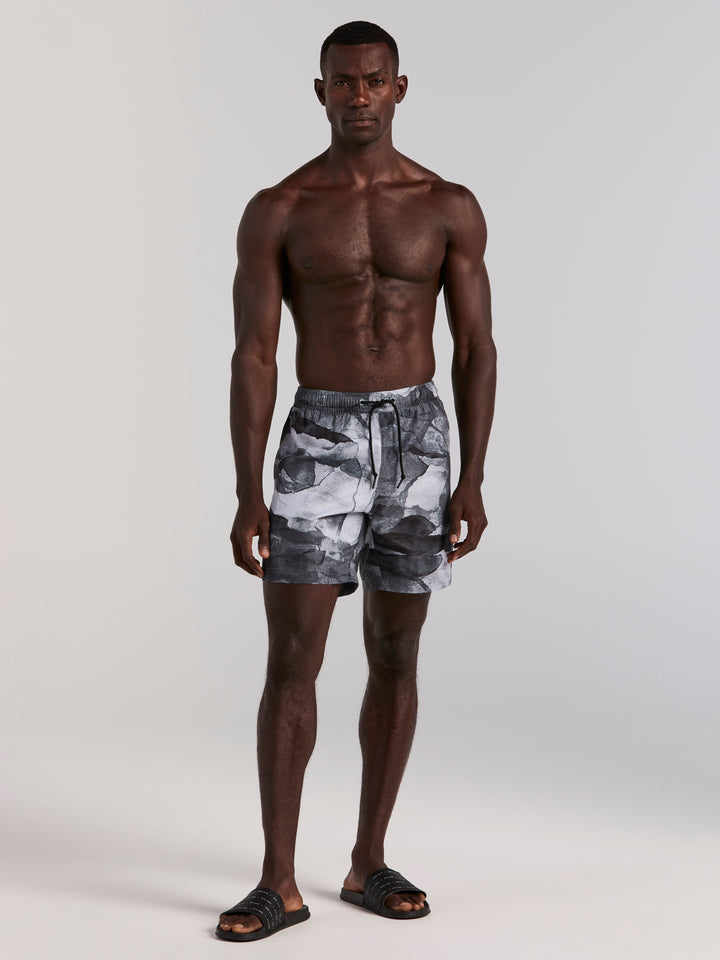 Abstract Wave Print Swim Trunk (Black) 