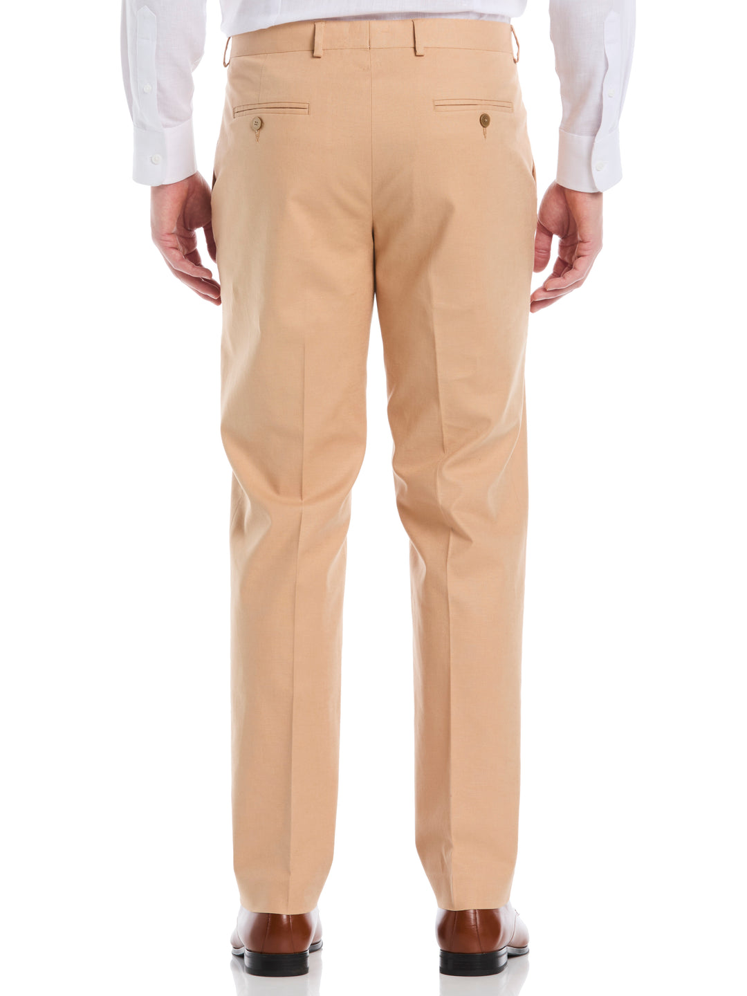 Linen Blend Flat Front Pant (Camel) 