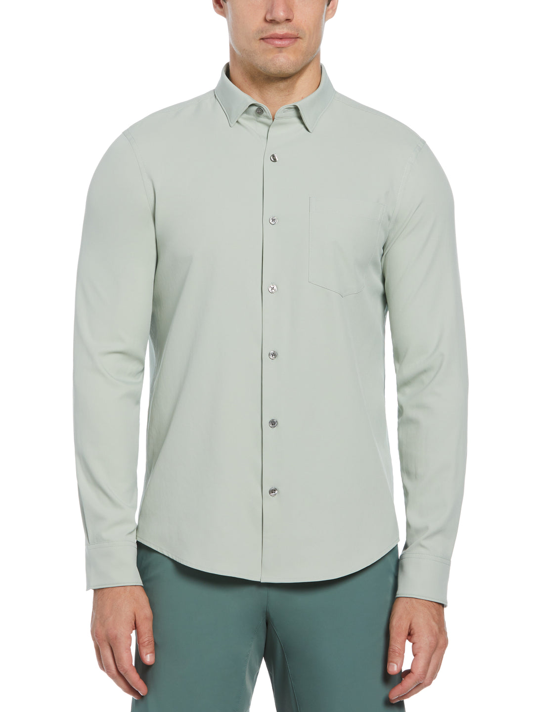 Untucked Total Stretch Slim Fit Solid Shirt (Aqua Gray) 
