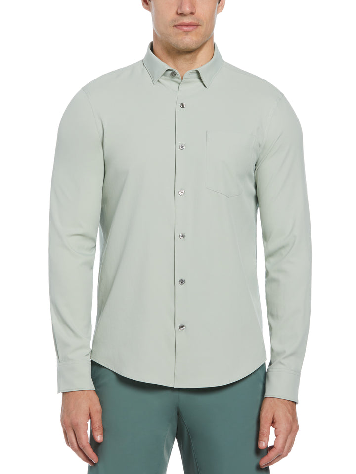Untucked Total Stretch Slim Fit Solid Shirt (Aqua Gray) 