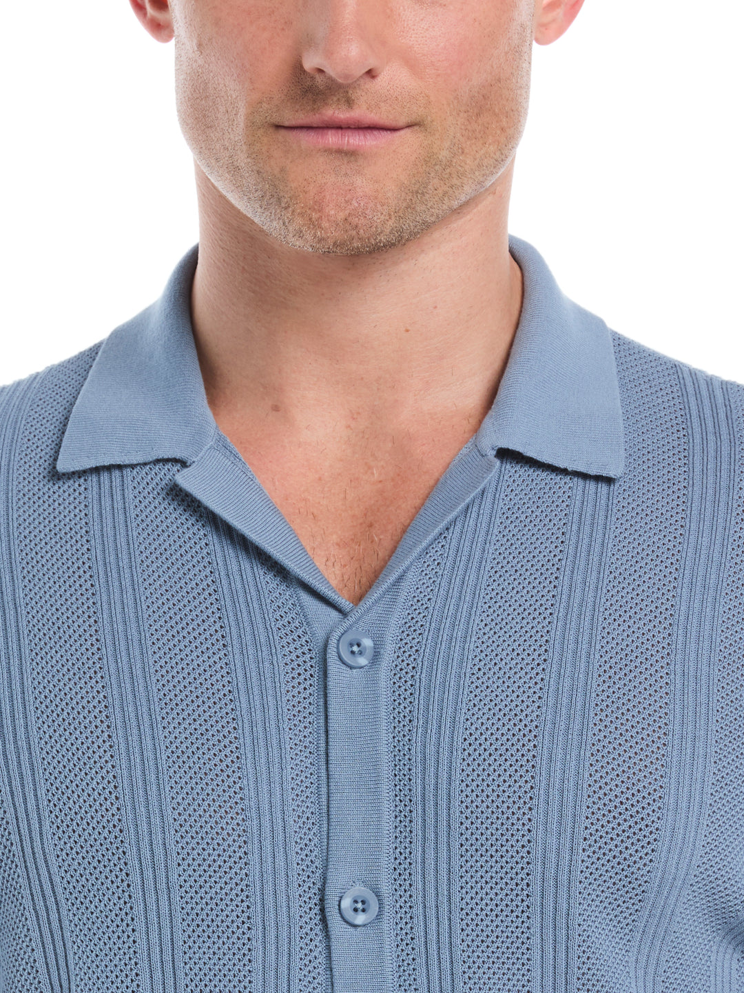 Mesh Stripe Short Sleeve Sweater (Windward Blue) 
