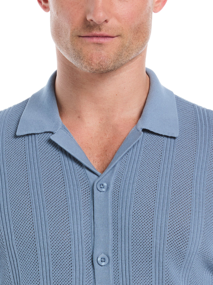 Mesh Stripe Short Sleeve Sweater (Windward Blue) 