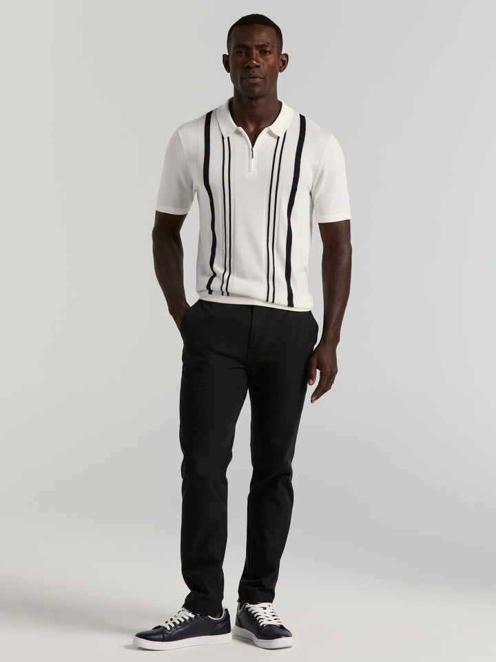 Cotton Modal Stripe Polo Sweater (Bright White) 