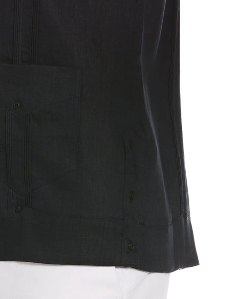 Big and Tall 100% Linen Long Sleeve 4 Pocket Guayabera (Jet Black) 