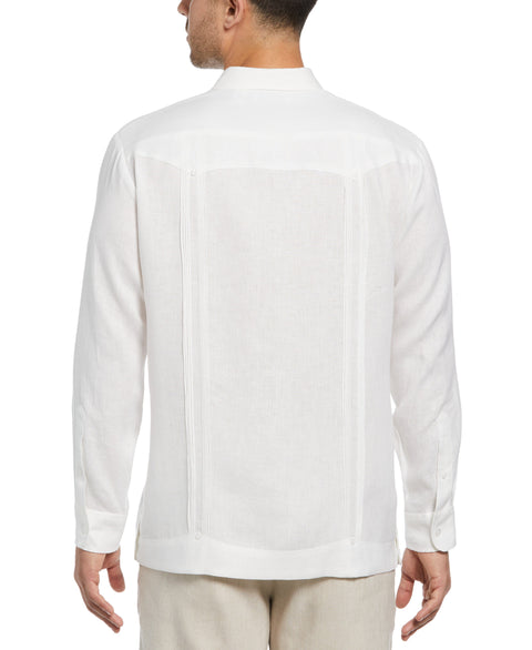 Big and Tall 100% Linen Long Sleeve 4 Pocket Guayabera (Bright White) 
