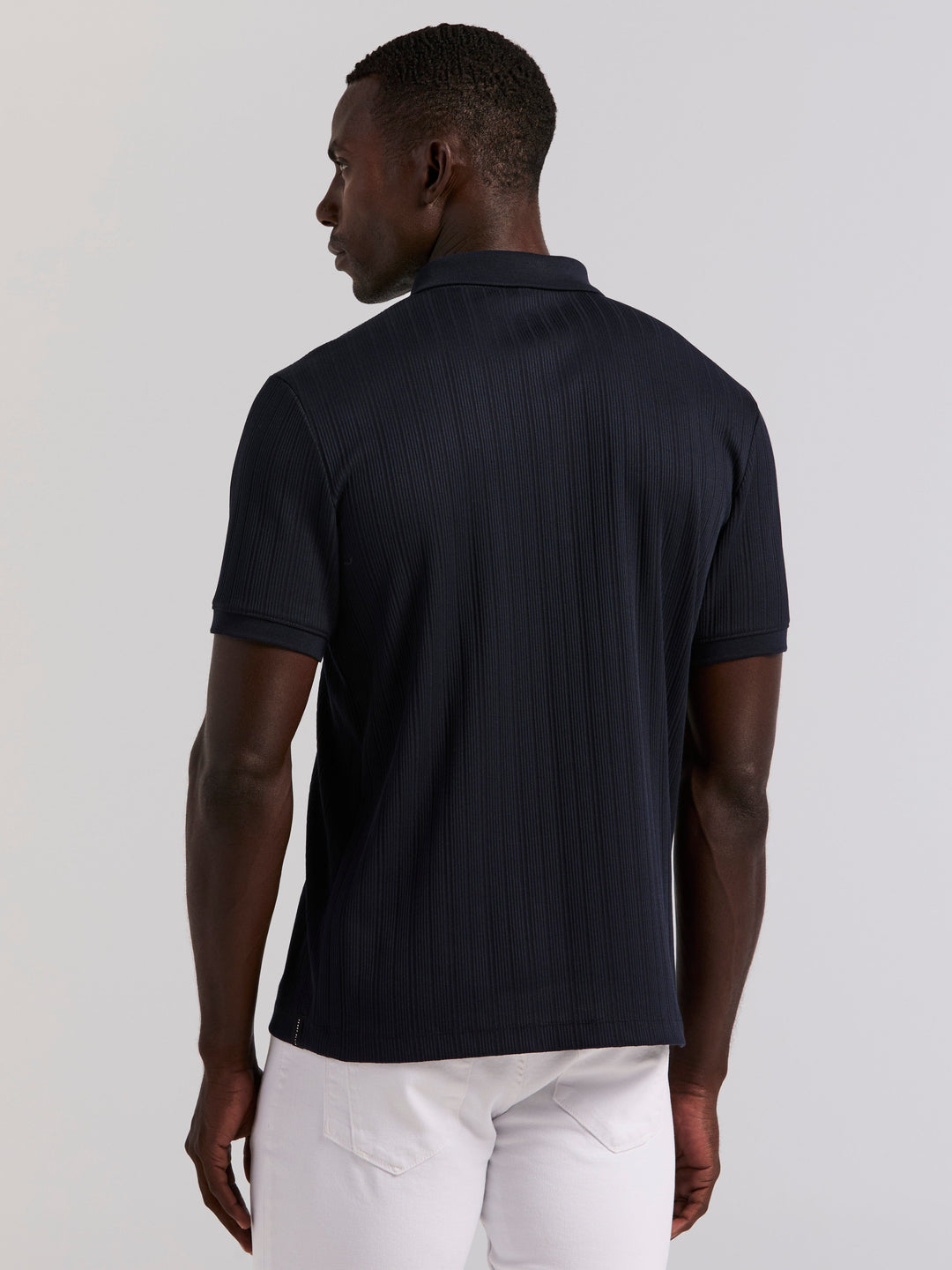 Vertical Rib Slim Fit Zip Polo Shirt (Dark Sapphire) 