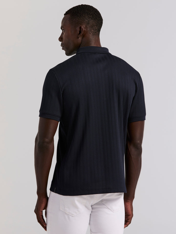 Vertical Rib Slim Fit Zip Polo Shirt (Dark Sapphire) 