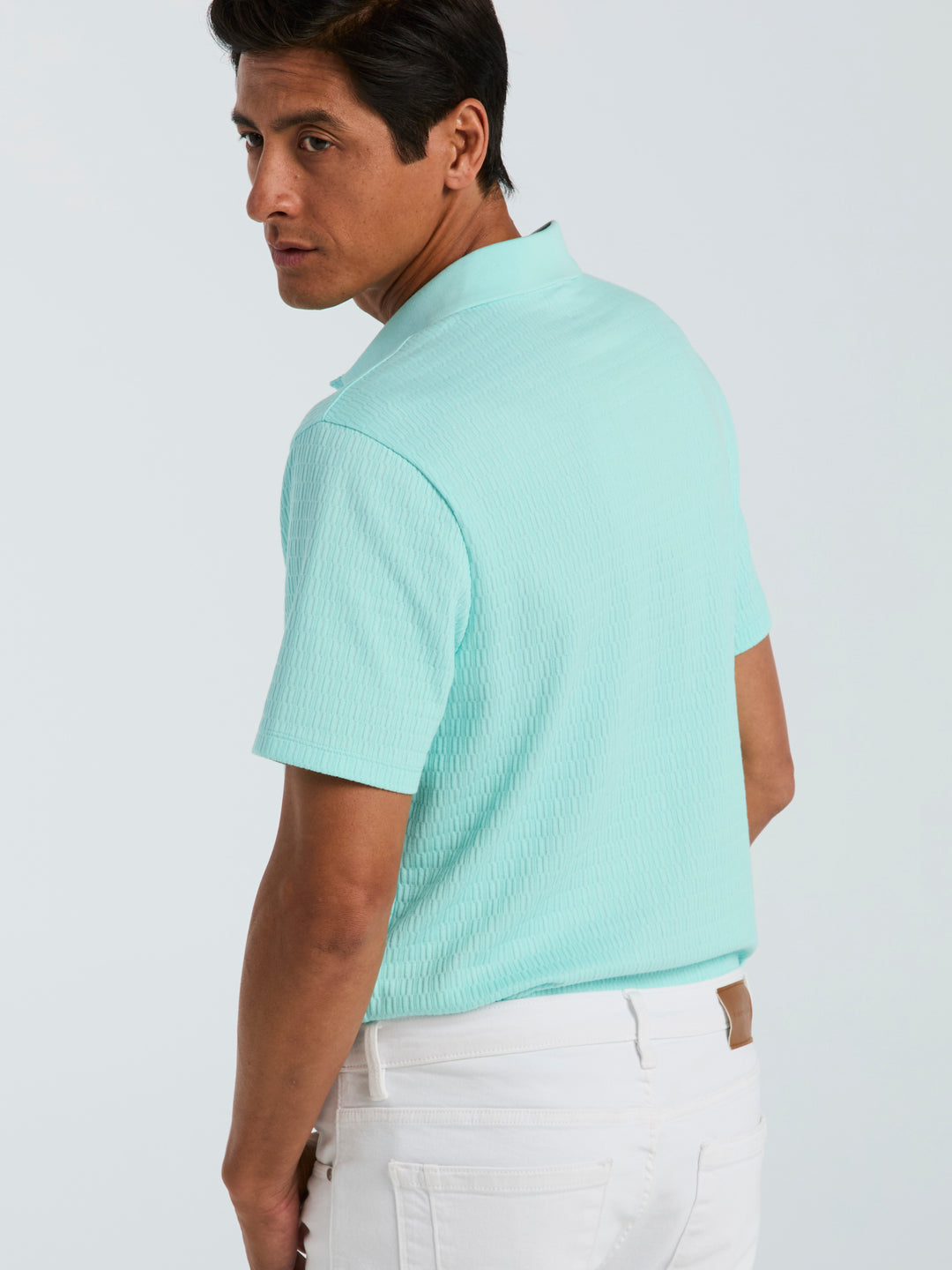 Geometric Jacquard Polo Shirt (Blue Tint) 