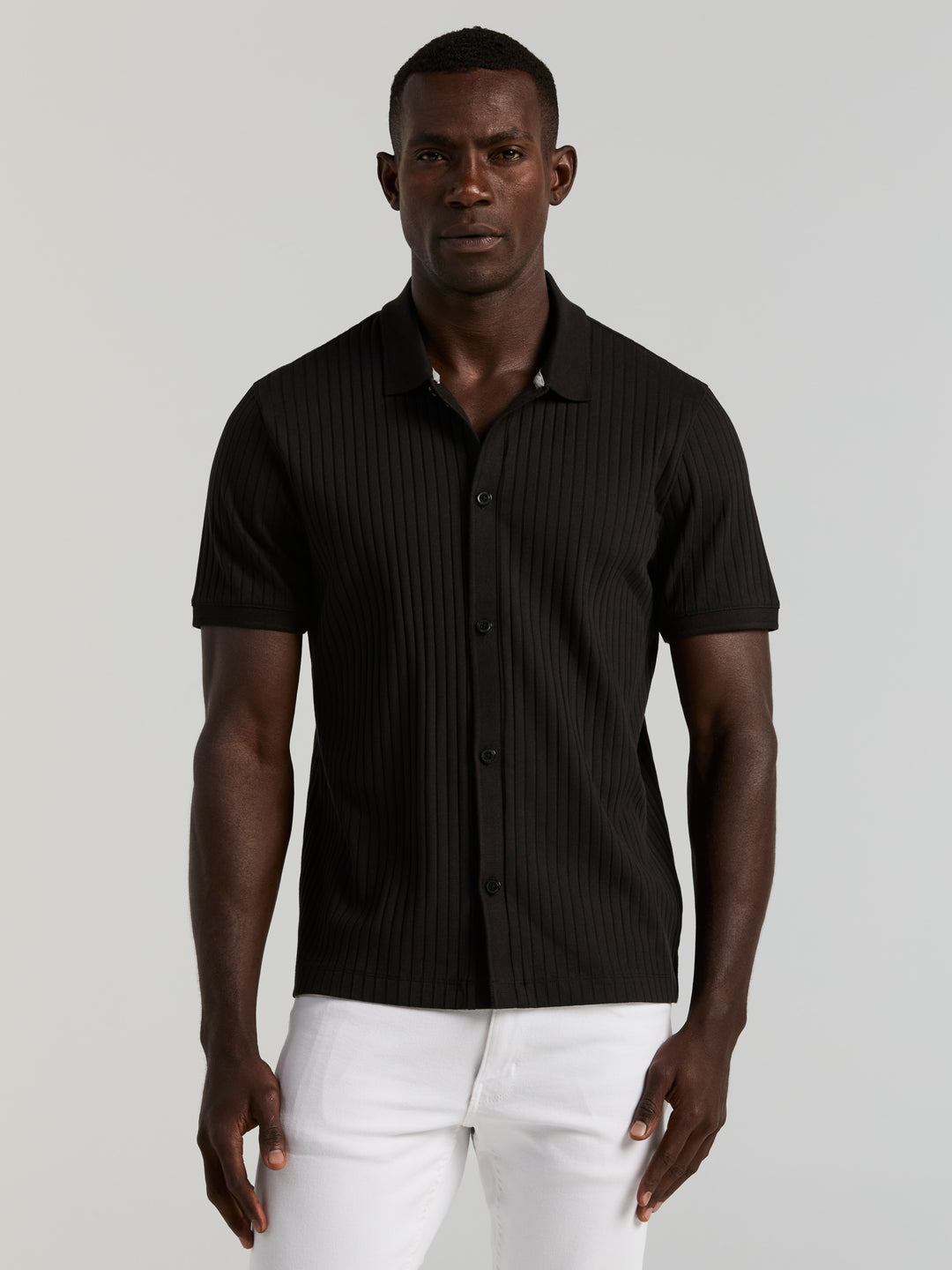 Ribbed Button Up Shirt (Black) 