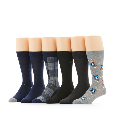 Holiday Penguin Mix 6-Pack Socks (6 Color Asst) 