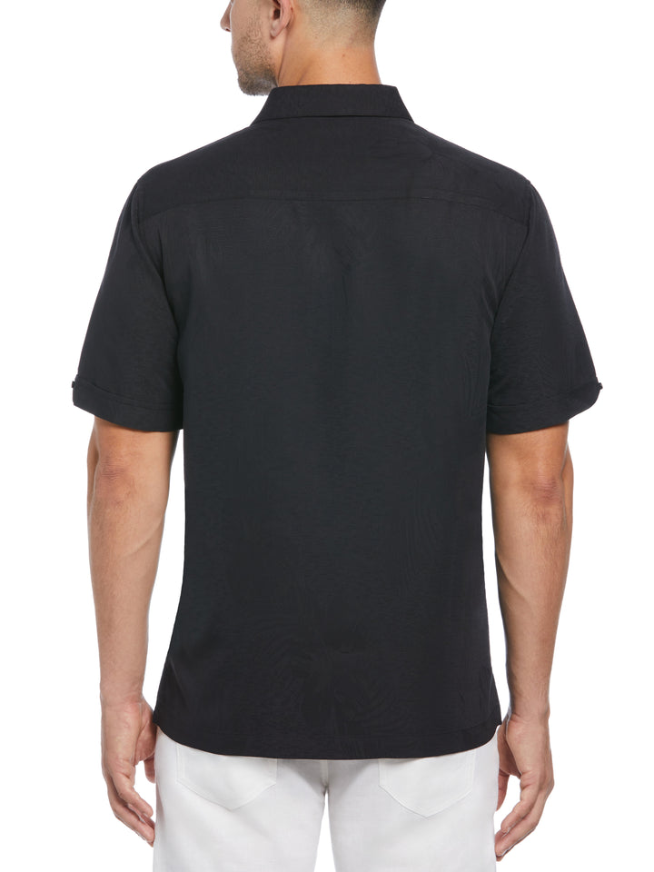 Two-Tone One Pocket Floral Print Shirt (Jet Black) 