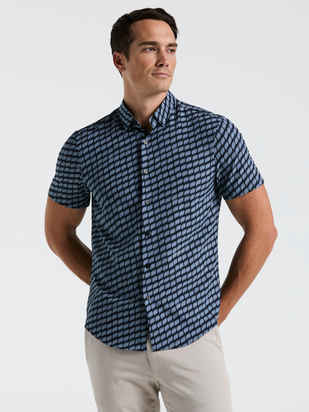 Hash Mark Print Slim Fit Shirt (Dark Sapphire) 