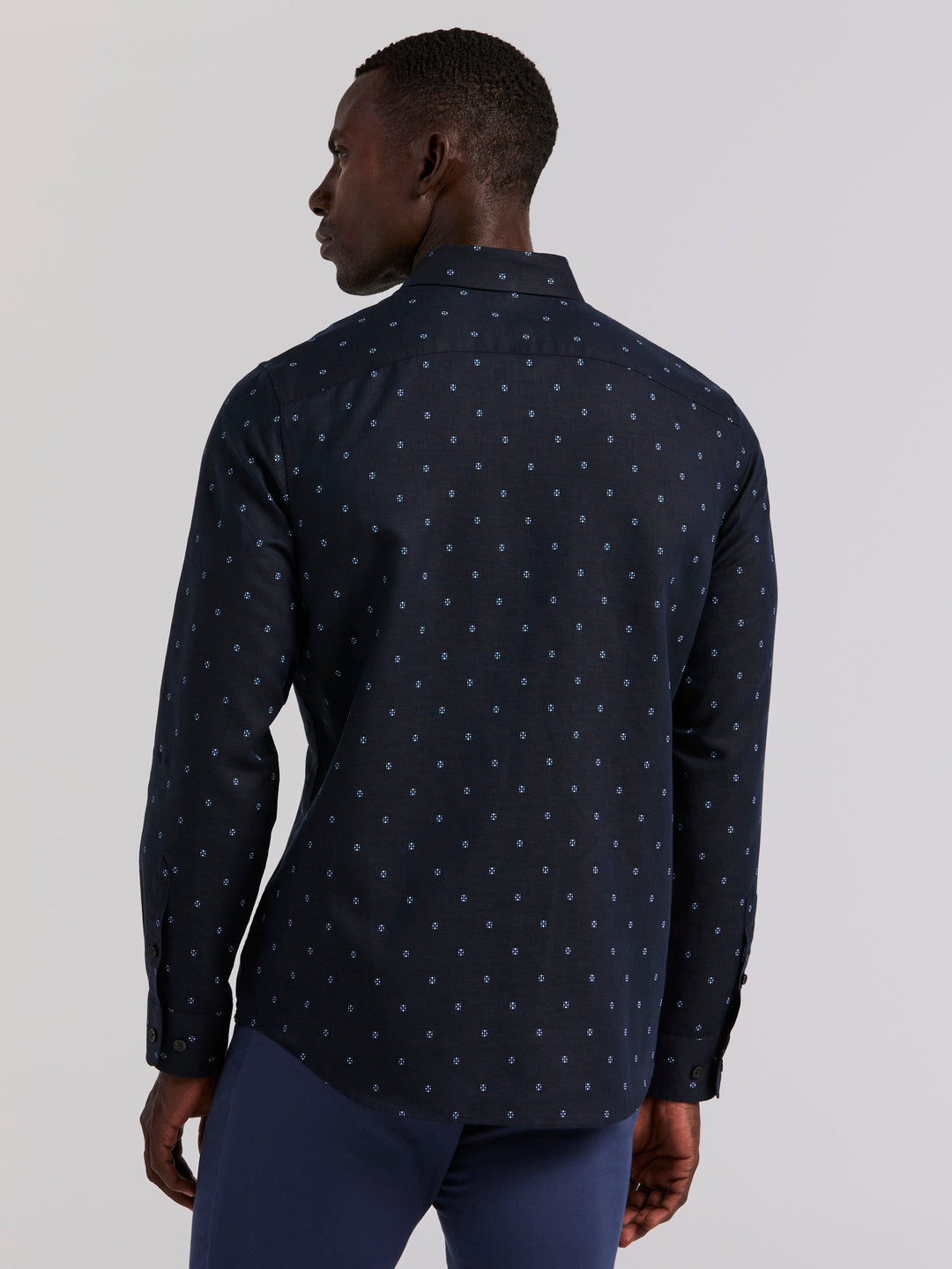 Untuck Geo Dot Print Long Sleeve Shirt (Dark Sapphire) 