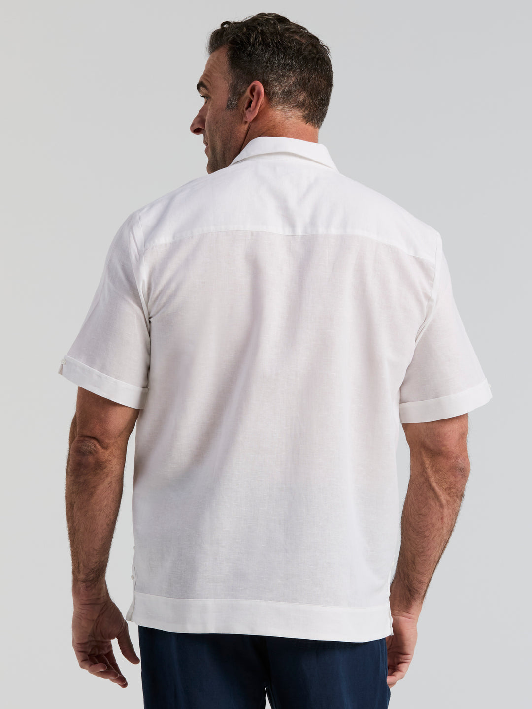 Big & Tall Linen Blend Guayabera Shirt (Brilliant White) 