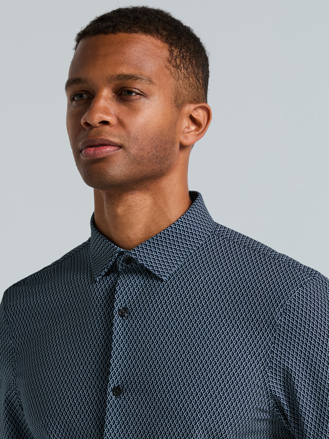 Slim Fit Diamond Geo Print Shirt (Dark Sapphire) 