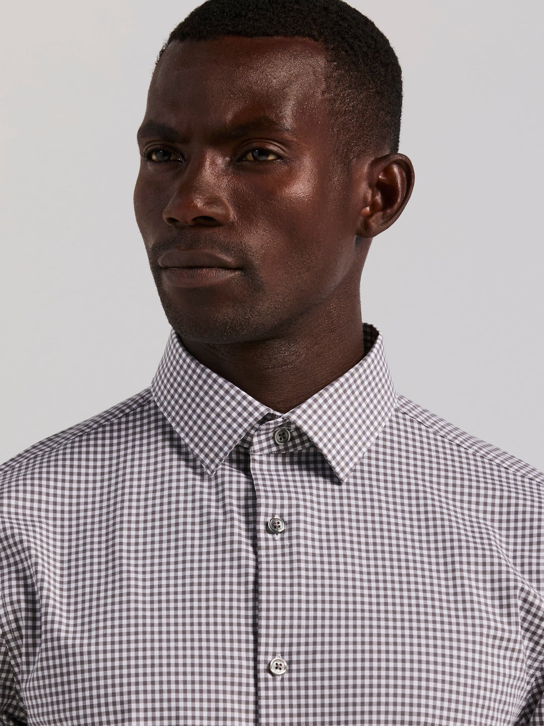 Cotton Slim Fit Gingham Long Sleeve Shirt (Brushed Nickel) 