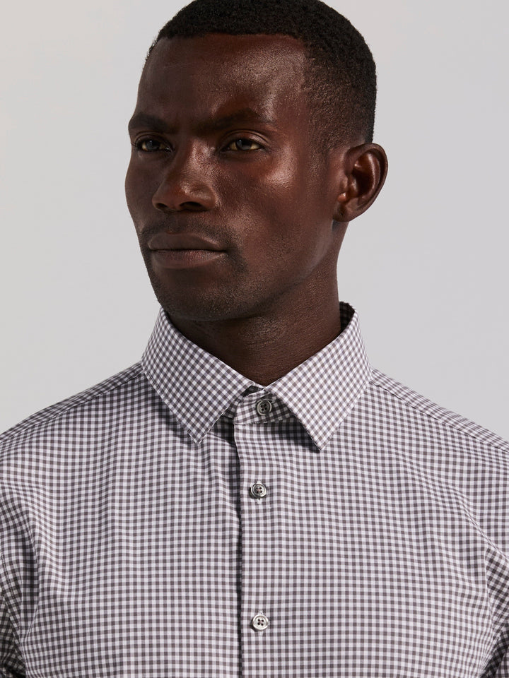Cotton Slim Fit Gingham Long Sleeve Shirt (Brushed Nickel) 