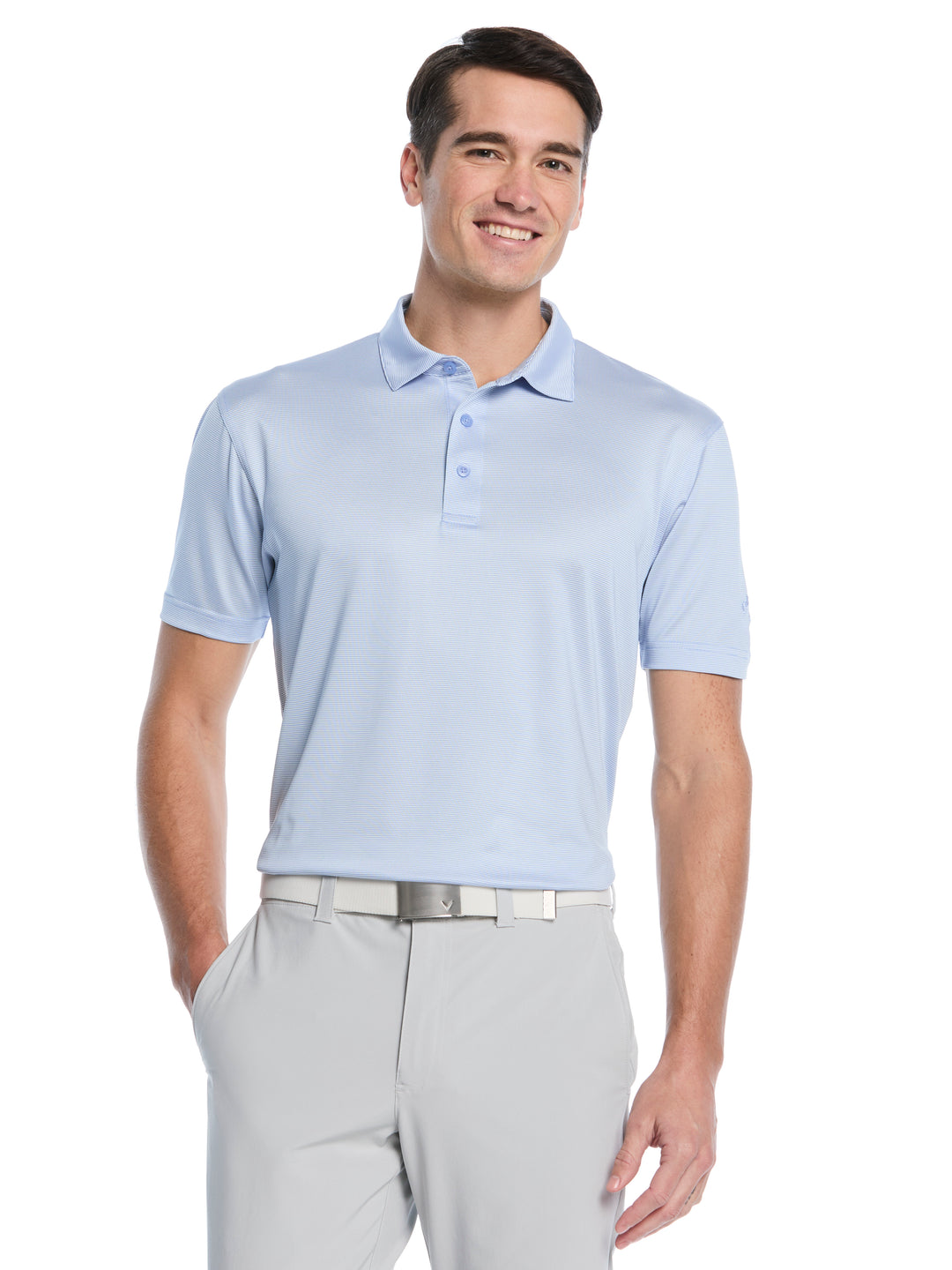 Fine Line Stripe Golf Polo Shirt (Chambray) 