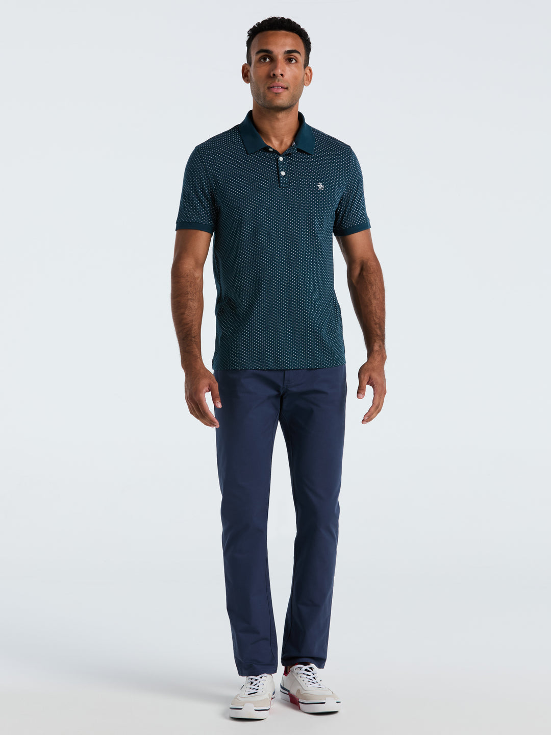 Diamond Ditsy Print Cotton Polo Shirt (Reflecting Pond) 