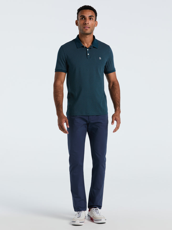 Diamond Ditsy Print Cotton Polo Shirt (Reflecting Pond) 