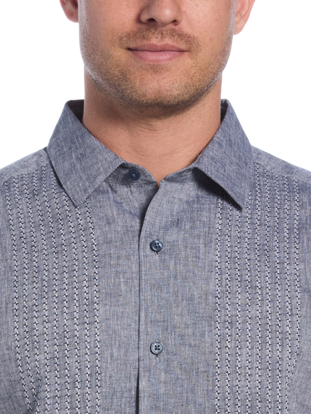 Linen Blend Dobby Panels Shirt (Dress Blues) 