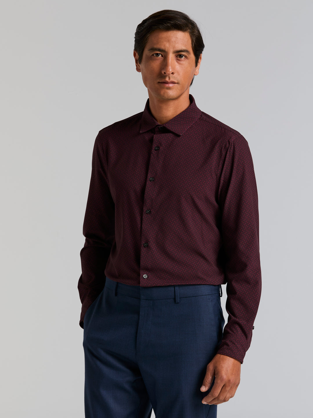 Long Sleeve Diamond Print Slim Fit Shirt (Zinfandel) 