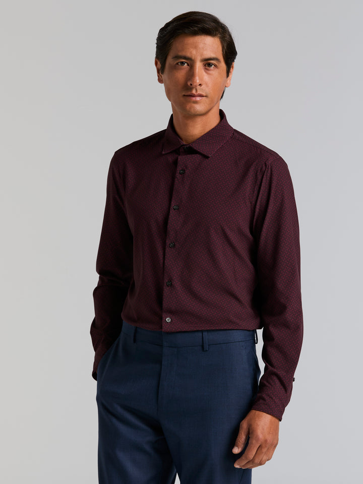 Long Sleeve Diamond Print Slim Fit Shirt (Zinfandel) 