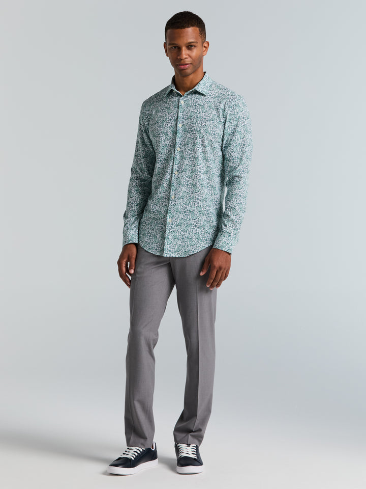 Short Sleeve Botanical Spray Print Button-Down Shirt (Sea Pine) 