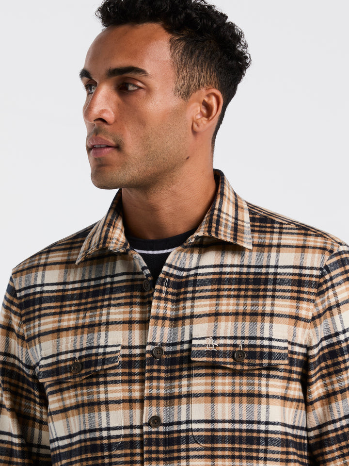 Cotton Plaid Flannel Shirt Jacket (Birch) 