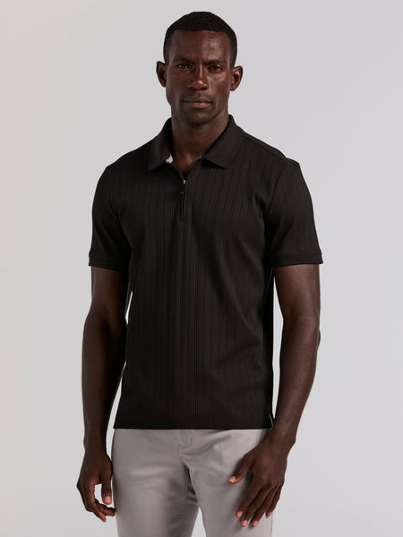 Variegated Vertical Ribbed Zip Polo – Perry Ellis