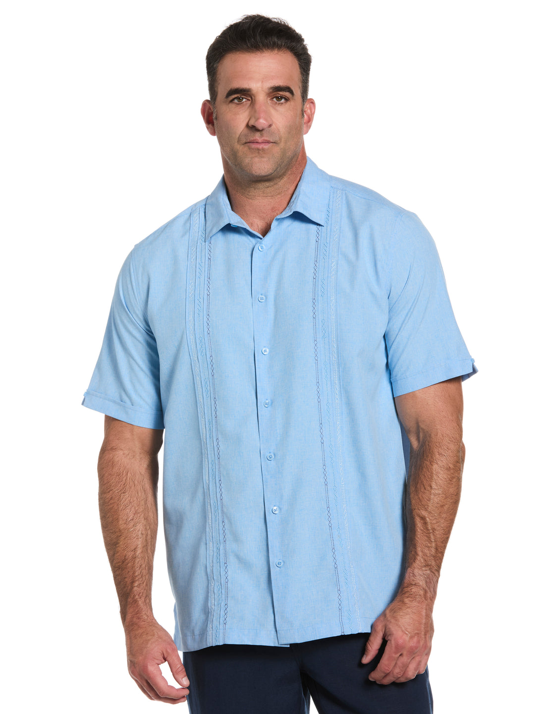 Big & Tall Chambray Geo Embroidery Shirt (Dream Blue) 