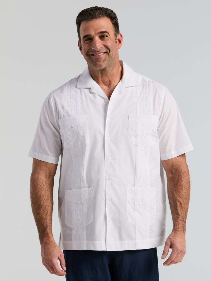 Big & Tall Poplin Guayabera Shirt (Pure White) 