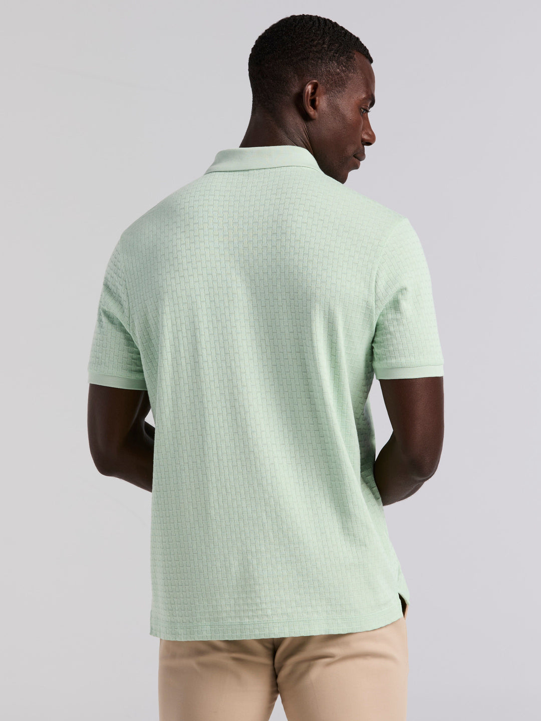 Cotton Jacquard Textured Geometric Polo Shirt (Silt Green) 