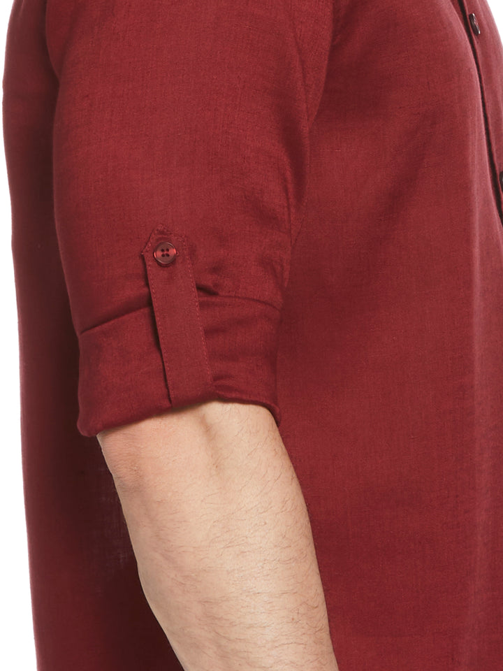 Linen Blend Wrinkle-Resistant Shirt (Cabernet) 