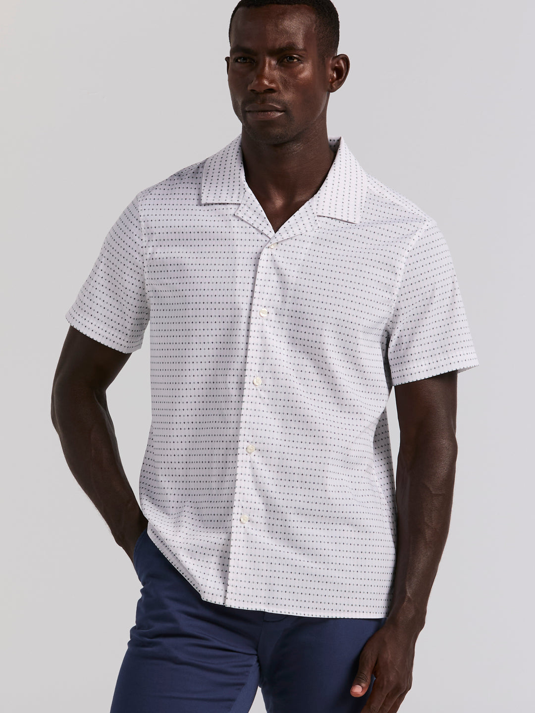 Hexagon Pop Print Camp Collar Shirt (Bright White) 